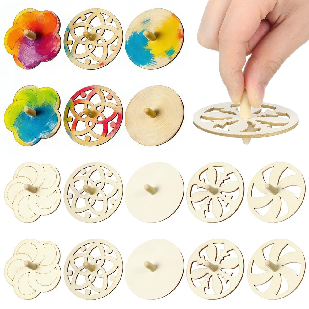 DECHOUS 20Pcs Wood Spinning Tops Unfinished Wooden Gyroscope Handmade Paintable Spin Tops Craft for Educational Kindergarten Party Favor
