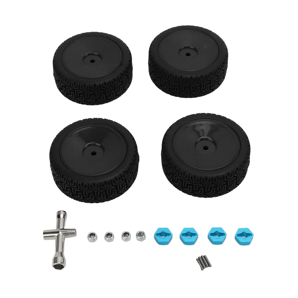 4pcs 1/10 RC Tires Set Rubber Strong Buffering High Wear Resistance Durable Wheels Set for 1/10 Flat Sports Car (Black)