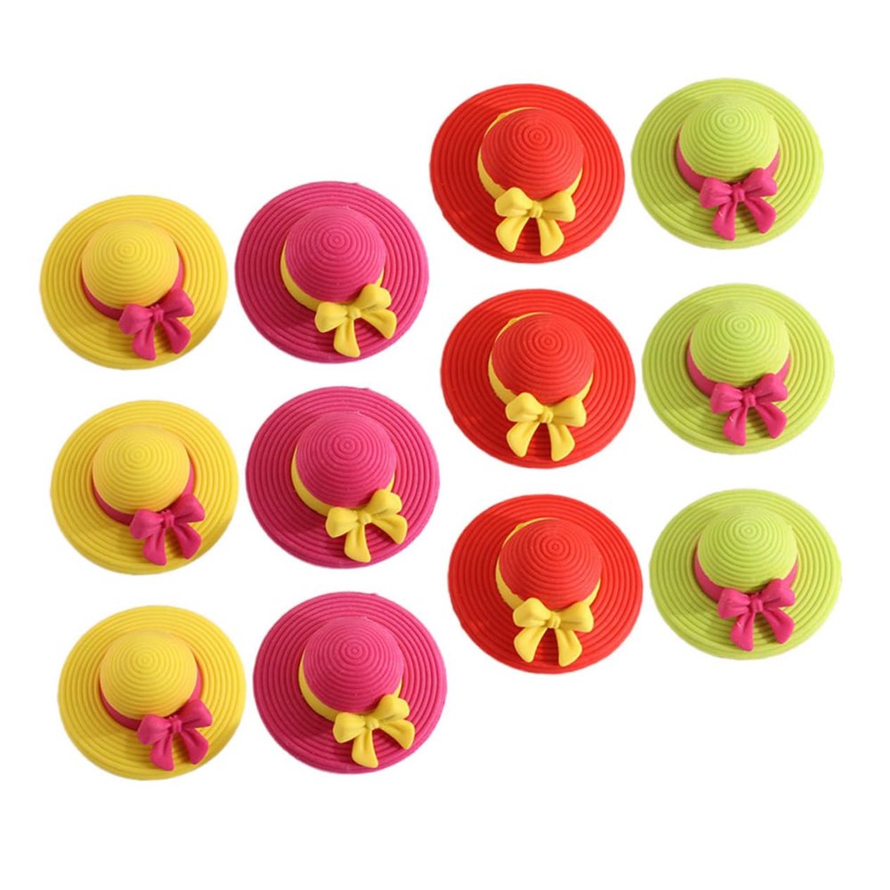 Abaodam 15Pcs Cartoon Straw Hat Erasers for School Students Portable Adorable Novelty Erasers with Fine Workmanship Safe and Easy to Use Stationery Gift