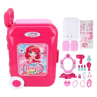 Kids Makeup Kit Multifunctional Adjustable Pull Rod Large Capacity Pretend Cosmetic Set for Baby Girl