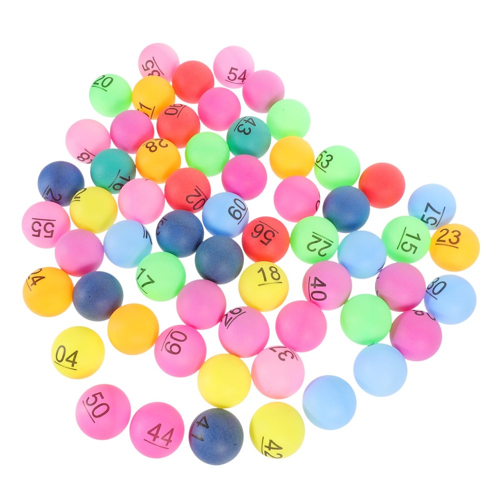 VICASKY 60PCS Game Balls Printed Numbers for Raffle Lottery Bingo Party Entertainment Bright Plastic Balls Compatible with Electronic Bingo Machines