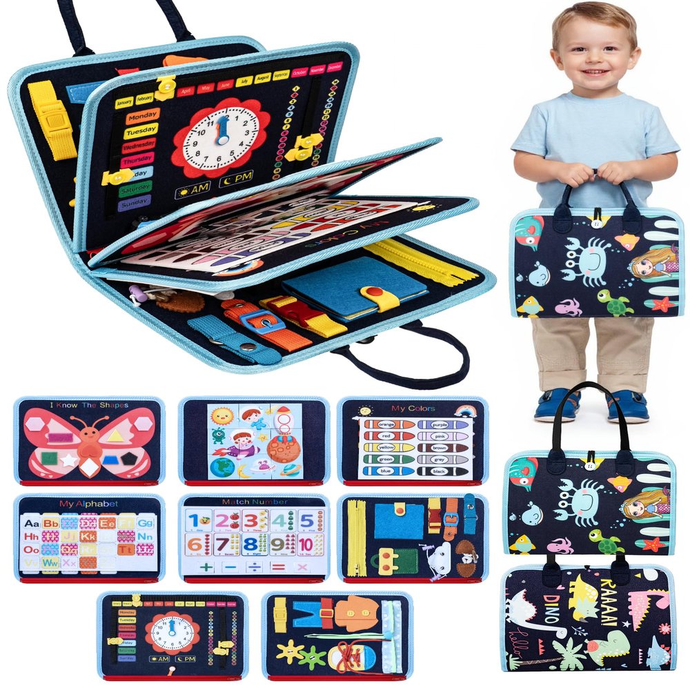 Busy Board for 1 Year Old, Busy Book for Toddlers 1-3, Montessori Toys for 1 Year Old, Educational Sensory Activities, Learning Toy Fine Motor Skills, Travel Toy for Toddler, Boy Birthday Gifts
