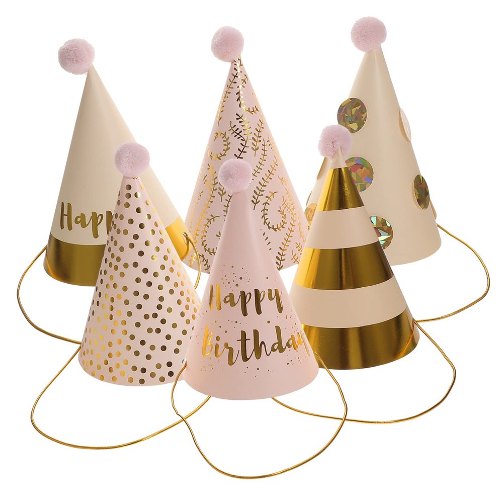 BCOATH 6pcs Birthday Party Hats Headwear with Glitter and Pom Poms Comfortable Birthday Headpieces for Photo Props and Festive Celebration Accessories