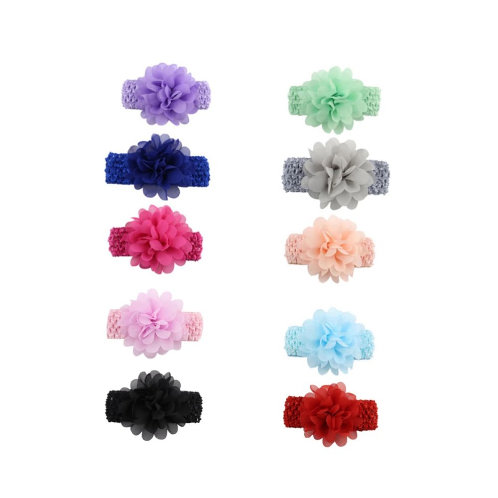 10pcs Stretchy Chiffon Hairbands for Elastic Headwraps Comfortable Adjustable Headbands with Flower Design
