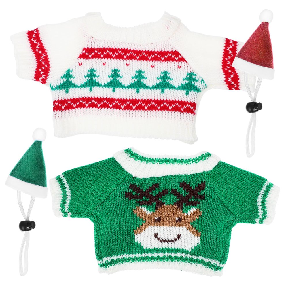 Abaodam Christmas Small Pet Costume with Elastic Guinea Pig Hats and Soft Mini Sweaters for Rabbits and Bunnies Festive Outfits with Deer and Tree Designs Comfortable and Holiday Apparel