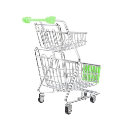 KOMBIUDA Miniature Double Layer Small Shopping Cart for Adults Alloy and Abs Sturdy Trolley Model Practical and Decorative Supermarket Play Accessory in Green