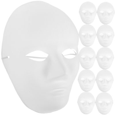 Abaodam 24pcs DIY Blank White Paper Pulp Full Face Masks for Men Halloween Costume Masks with Elastic Strap Paintable Masquerade Party Props for Halloween Carnival and Dress Up