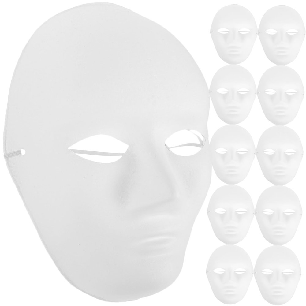 Abaodam 24pcs DIY Blank White Paper Pulp Full Face Masks for Men Halloween Costume Masks with Elastic Strap Paintable Masquerade Party Props for Halloween Carnival and Dress Up