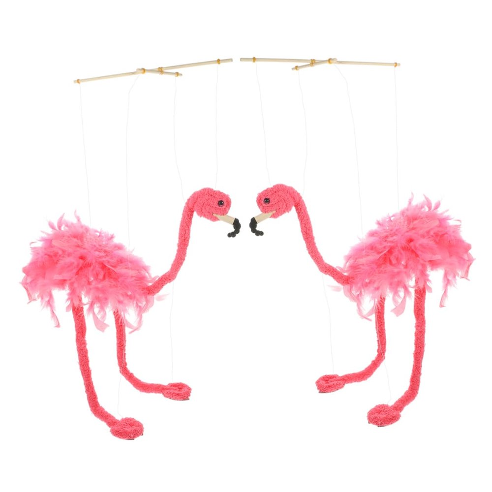 BESTonZON 2pcs Flamingo String Animal Puppet Fluffy Plush Marionette for Adults Hand Controlled Funny Interactive Play and Decorative Performance Props