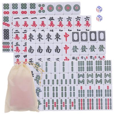 Beaupretty Portable Mini Mahjong Set Pink Tiles with Large Storage Bag Lightweight Travel Game for Home Parties Bars Smooth Surface Mahjong Kit for and Hand Coordination
