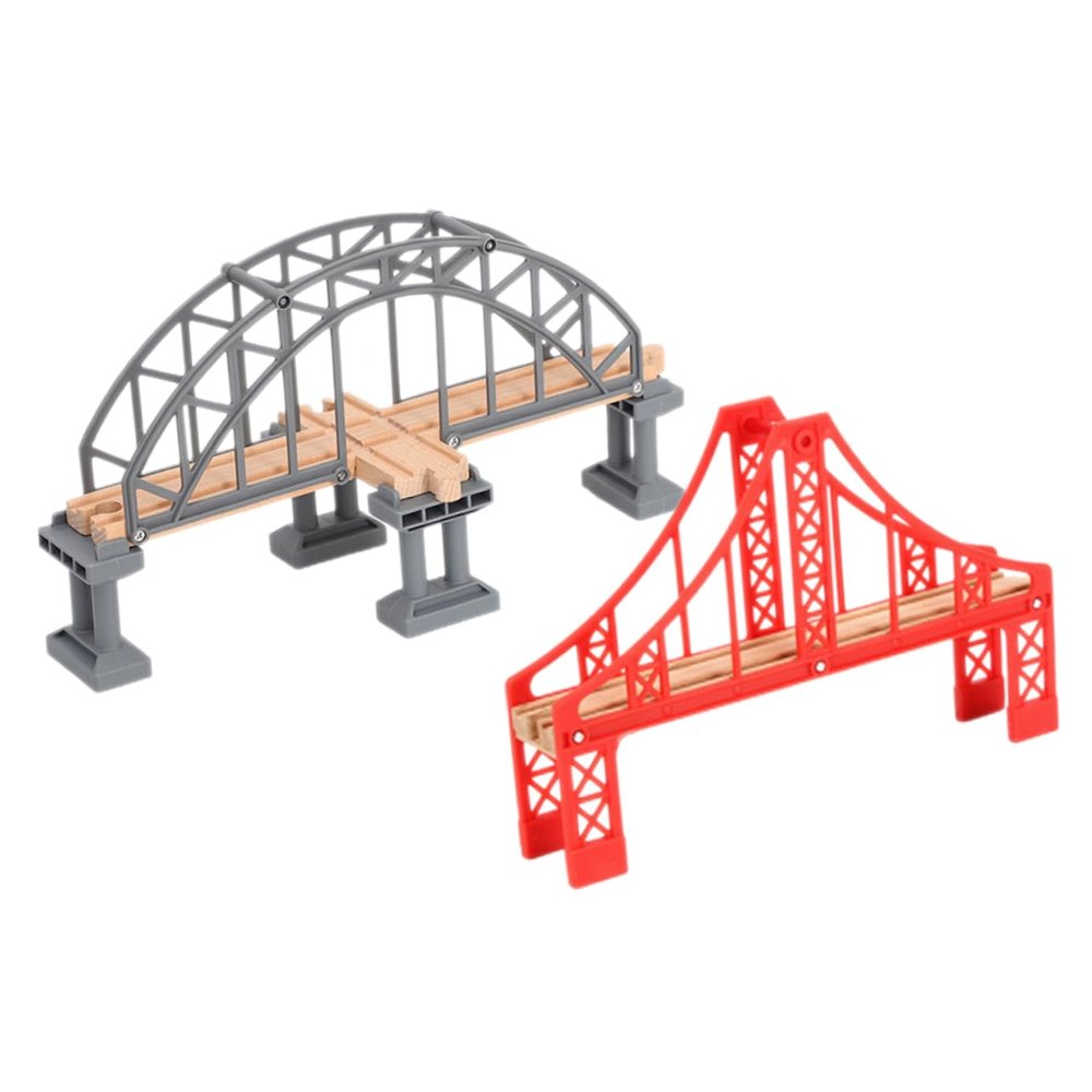 VICASKY 2pcs Train Track Accessories Red and Gray Bridge with Supports Railway Bridge Replacement for Custom Layouts Compatible with Thomas and Major Brands