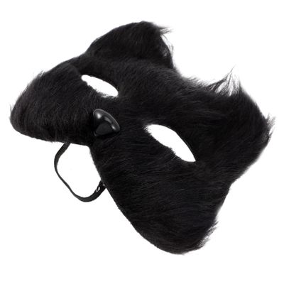 BRIGHTFUFU Black Long Fur Fox Mask Half Face Masquerade Accessory for Halloween Carnival Cosplay Parties Unisex Comfortable Elastic Band