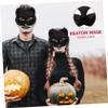 BRIGHTFUFU Black Long Fur Fox Mask Half Face Masquerade Accessory for Halloween Carnival Cosplay Parties Unisex Comfortable Elastic Band view 2
