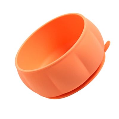 VANZACK Silicone Suction Bowl for Pumpkin Shaped Food Grade Tableware with Non Slip Base Round Edges for Safe Feeding Easy to Clean and Heat Resistant Orange