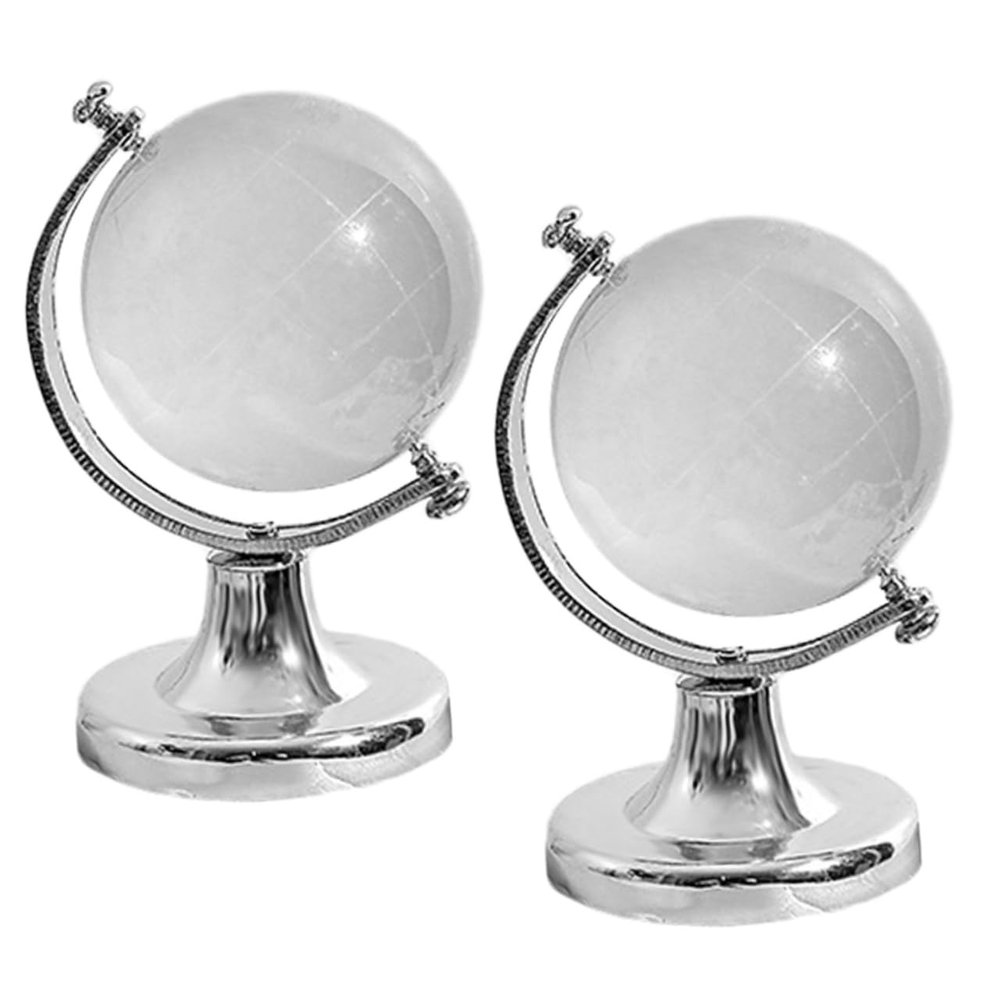 BESPORTBLE 2Pcs Miniature Crystal Globes Transparent Decorative World Map Ornaments with Flat Bottom for Desktop Office Home Study Table Decor Gift