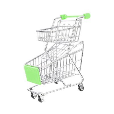 ifundom Miniature Double Layer Shopping Cart for Desk Decor Sturdy Alloy and Abs Construction Small Supermarket Trolley Model for Home Office Bedroom Organization and Display
