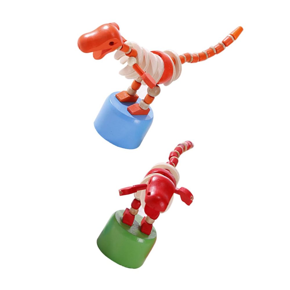 Gogogmee 2pcs Wooden Dinosaur Rocking Animal Shaped Playthings Natural Wood Safe Sturdy Desktop Ornaments for Boys Random Color