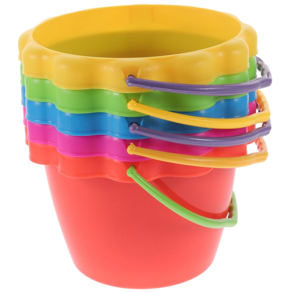 BUTIFULSIC 5Pcs Sand Buckets Beach Lightweight Portable Bucket for Boys and Safe Plastic Sand Playset for Seaside Fun Random Color
