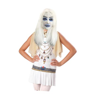 BESPORTBLE Halloween Costume Mask with Long White Hair Scary Witch Disguise for Women and Tear Resistant for Halloween Party and Cosplay