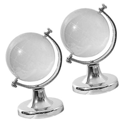 Abaodam 2Pcs Transparent Crystal Globes with Flat Base Decorative World Map Desk Ornaments for Office Home Desktop Display Stable Standing Festive Gift