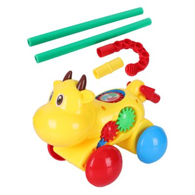 HAKIDZEL Learning Walker Cart with Whistle Sound Cartoon Cow Shape Push for Balance Exercise and Coordination Development Early Educational Walking Aid for Boys and Birthday Random Color