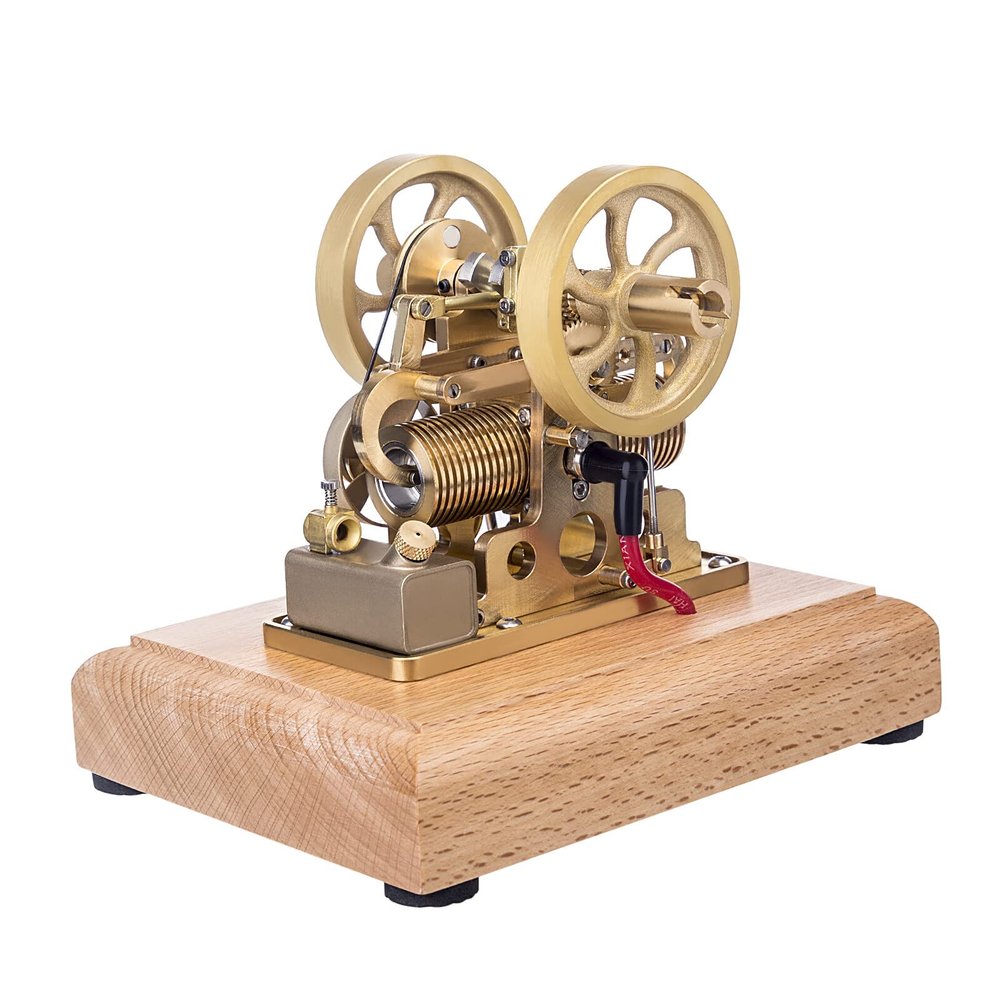 Mini Atkinson Differential Opposed Piston Gas Engine Model - Brass/Stainless Steel Retro Desktop Collectible, DIY Hobby Gift for Mechanical Enthusiasts