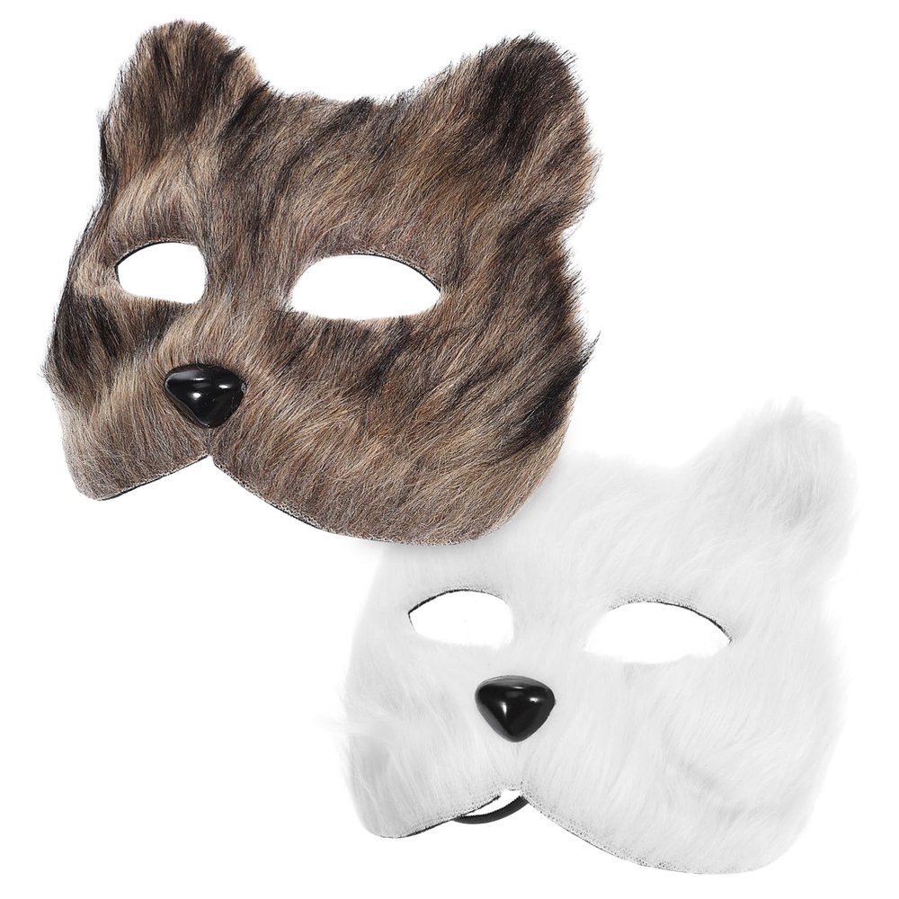Abaodam 2pcs Realistic Furry Fox Masks with Elastic Band for Comfortable Fit Soft Lightweight Animal Costume Masks for Masquerade Halloween Party and Cosplay Events