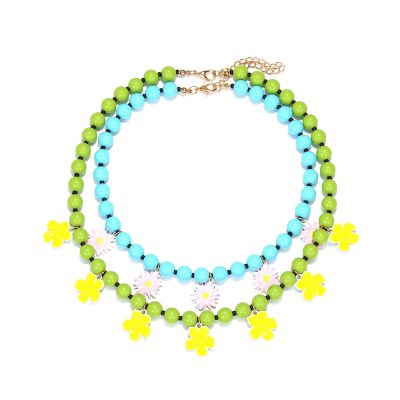 ZYIBPMSJKQCFK Bohemian Multi Layered Bead Flower Pendant Handmade Necklace,multicolour,57.5+7cm