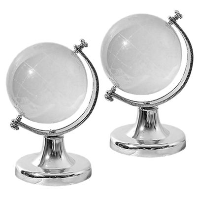 BESPORTBLE 2Pcs Transparent Crystal Globe Ornament Decorative World Map Figurine for Desktop Table Decor Globe Figurine for Office Bedroom Study Party Photo Props