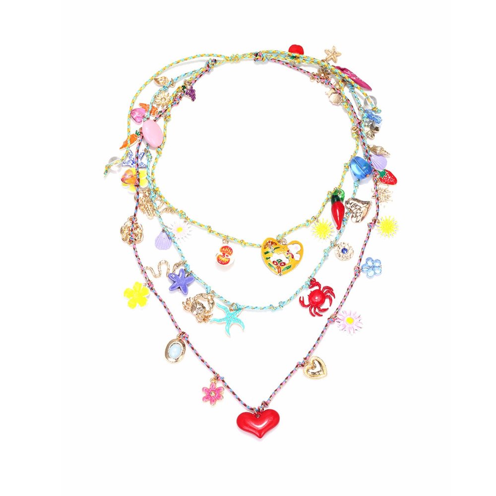 ZYIBPMSJKQCFK Bohemian Multi Layered Heart Shaped Chili Starfish Knotted Necklace,multicolour,78cm