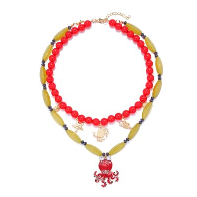 ZYIBPMSJKQCFK Marine Animal Pendant Shell Necklace,red,52.5+7cm