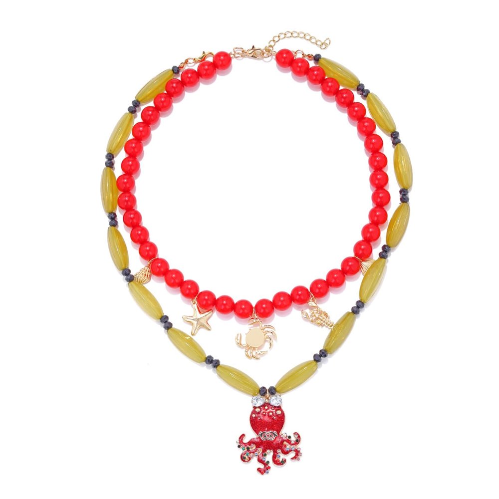 ZYIBPMSJKQCFK Marine Animal Pendant Shell Necklace,red,52.5+7cm