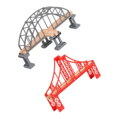 BESPORTBLE 2pcs Train Railway Bridge with Bridge Supports Assembled Track Accessories for Educational Learning and Hands Building Compatible with Major Brands