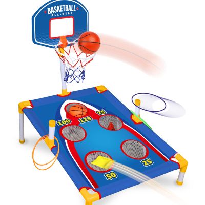 3-in-1 Toss Game for Kids  Bean Bag Toss, Ring Toss & Mini Basketball Hoop Indoor Outdoor Cornhole Style Carnival Game for Backyard Fun - Easy Setup, Portable Play for Birthday Party Gift for Boys