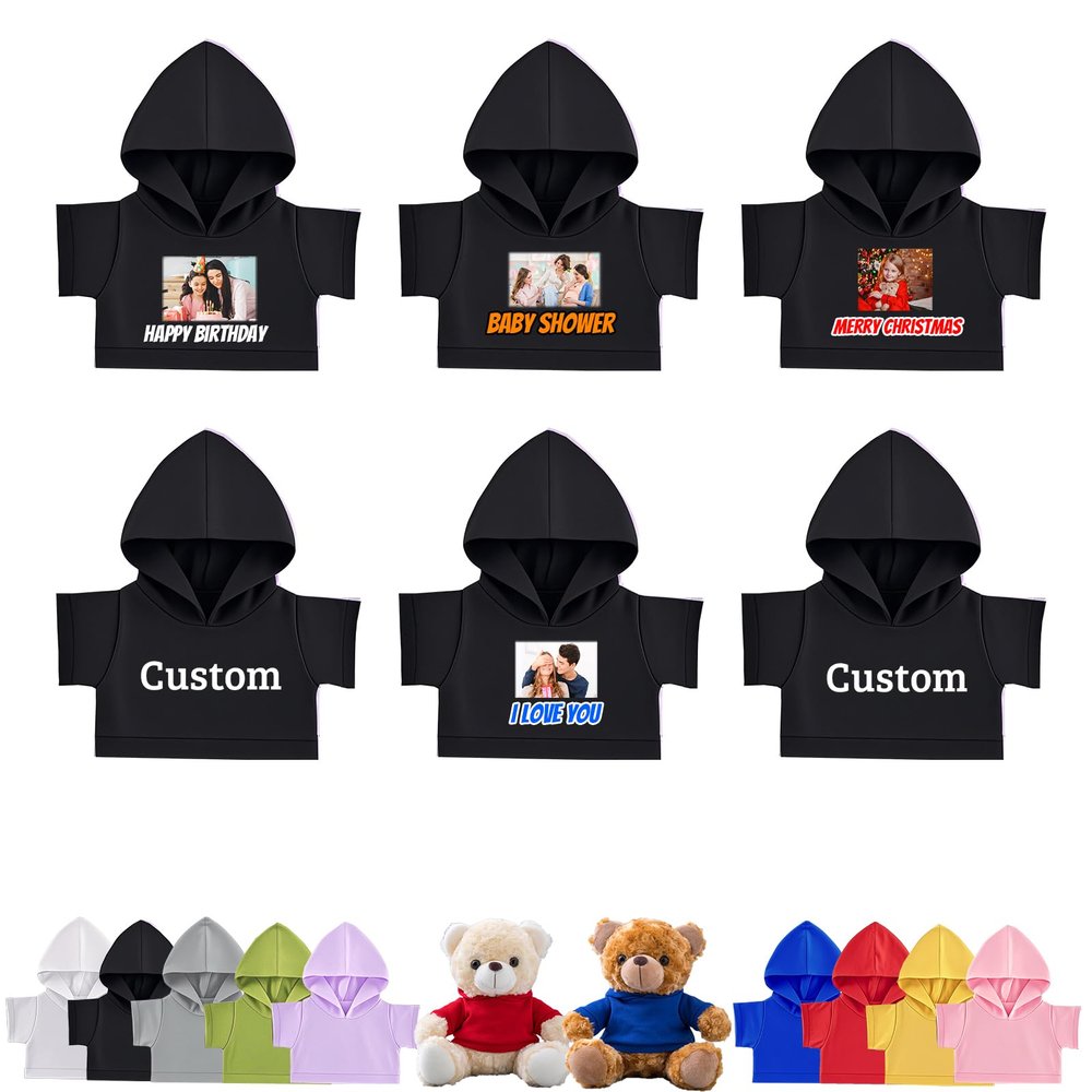 FAHOXUMR 6 Pcs Personalized Teddy Bear Clothes with Name Photo, Custom Stuffed Animal Clothes Fit 8-16inch Stuffed Bear Clothing, Personalized Doll Clothing Make Your Own Plush Doll Shirt