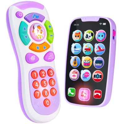 JOYIN Baby Learning Phone and Remote Toy for Toddler, Fun Smartphone Toys with Music for Infants, Boys or Girls, Holiday Stocking Stuffers, Kids Birthday Gift