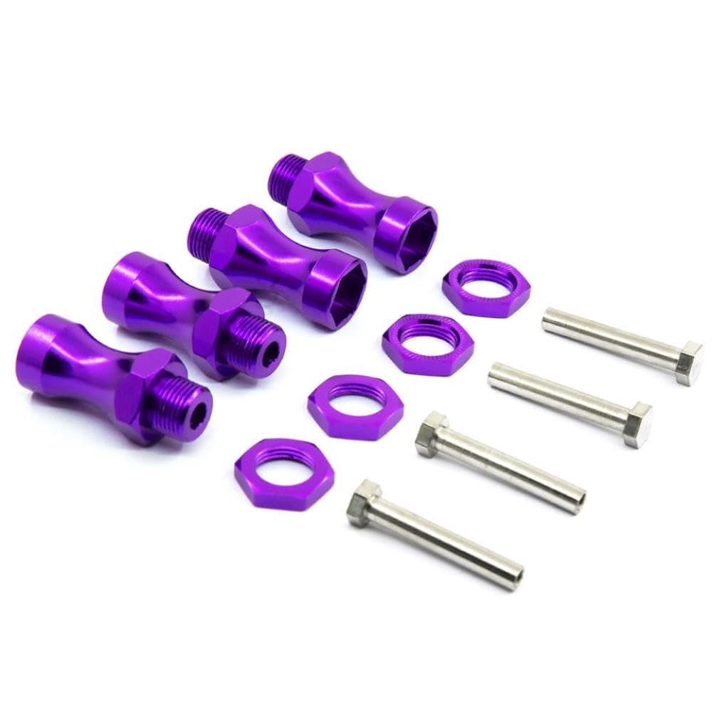 4pcs 12mm Wheel Hex to 17mm Lengthened 30MM Thickening Aluminum Adapter Compatible with 1 10 Scale RC Car Buggy Bigfoot Compatible with 1 8 Tires(Purple)