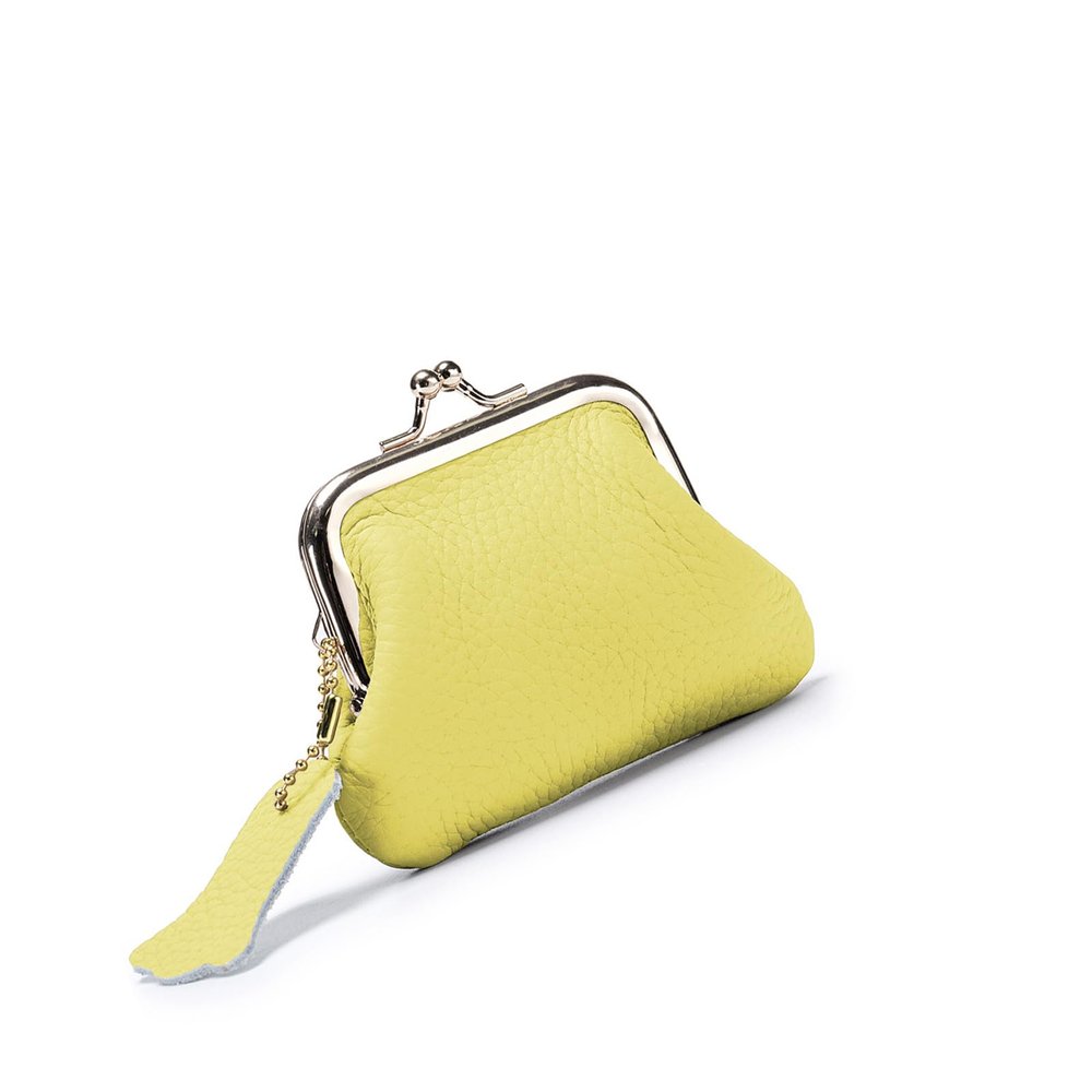 Leather Coin Purse Small Wallets Change with Kiss Money Bag Key for Girls Small Wallets Beautiful Changing Leather Holder, yellow