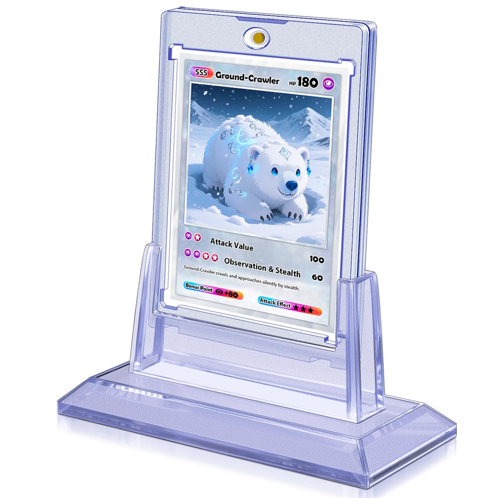 1Pcs Magnetic Card Holders for Trading Card, Baseball Card Protectors with 1 Stands, 35pt Acrylic Hard Card Sleeves Case for Sports Cards, Game Cards, Standard Cards Storage and Display