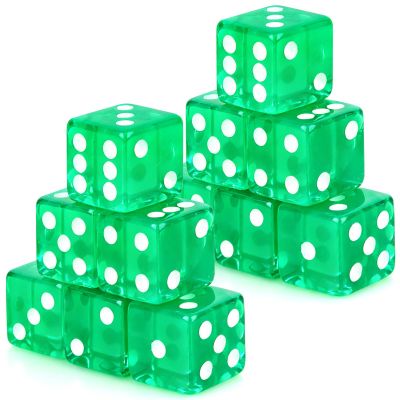 Adecortalk 12 Pcs 19 mm Casino Dice Acrylic Green Translucent D6 Dice 6 Sided with Square w/Rounded Edge for Casino Craps Table Game Night Board Games Teaching Math Supplies