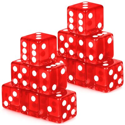 Adecortalk 12 Pcs 19 mm Casino Dice Acrylic Red Translucent D6 Dice 6 Sided with Square w/Rounded Edge for Casino Craps Table Game Night Board Games Teaching Math Supplies