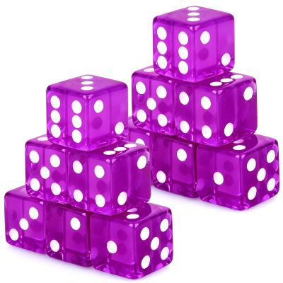 Adecortalk 12 Pcs 19 mm Casino Dice Acrylic Purple Translucent D6 Dice 6 Sided with Square w/Rounded Edge for Casino Craps Table Game Night Board Games Teaching Math Supplies