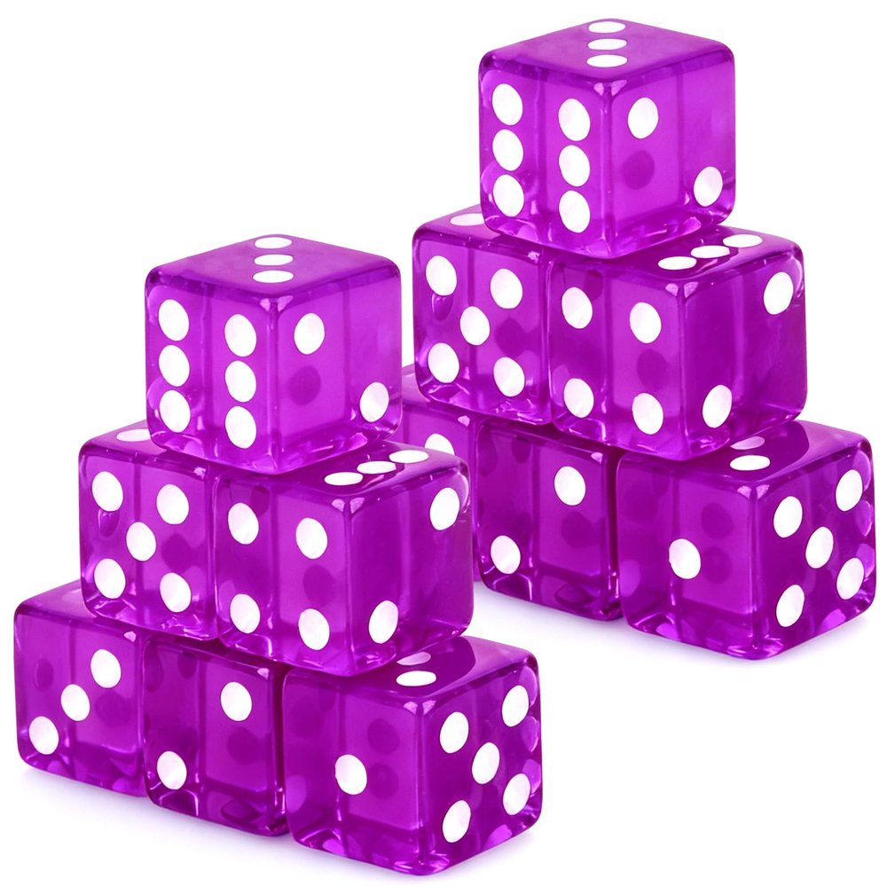 Adecortalk 12 Pcs 19 mm Casino Dice Acrylic Purple Translucent D6 Dice 6 Sided with Square w/Rounded Edge for Casino Craps Table Game Night Board Games Teaching Math Supplies