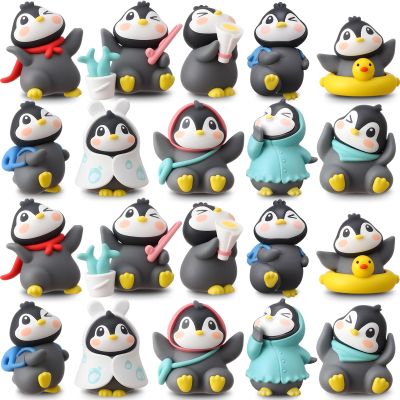 Macarrie 20 Pcs Mini Penguin Figurines Cute Penguin Characters Toys Collection Playset Christmas Winter Cartoon Figures Cake Decoration for Boy Girl Birthday Landscape Party(Elegant Style)