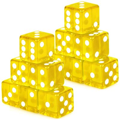 Adecortalk 12 Pcs 19 mm Casino Dice Acrylic Yellow Translucent D6 Dice 6 Sided with Square w/Rounded Edge for Casino Craps Table Game Night Board Games Teaching Math Supplies