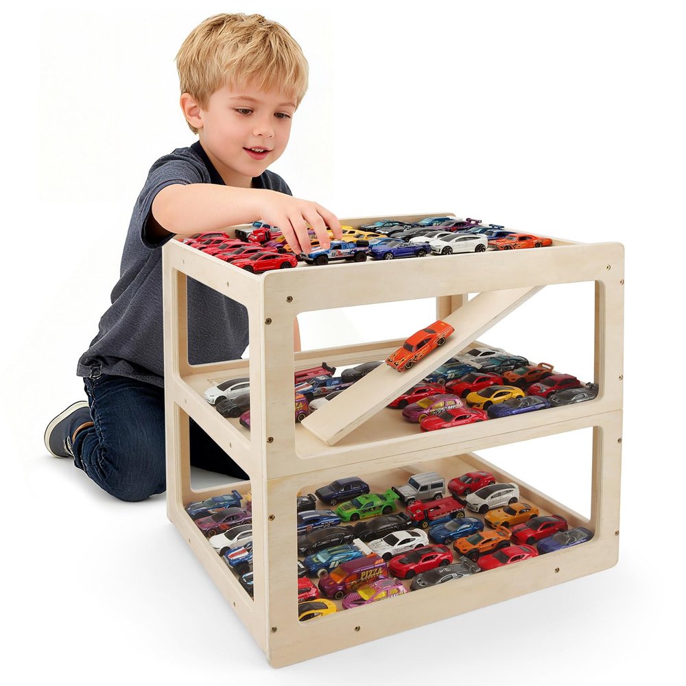 Display Case for Hot Wheels Garage & Matchbox Cars, 1/64 Scale Diecast Toy Car Garage, Storage Case for Hot Wheels, Parking Garage Diorama Toy Car Parking Car Ramp