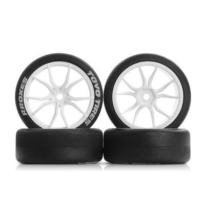 1/10 RC On-Road 64x26mm Tires & Wheels Set: Slick Rubber Tires + 12mm Hex Rims - Fits Traxxas Rally, Tamiya XV-01/XV-02, TT-01/TT-02, HPI RS4 - Drift/Race (4Pcs) (White)