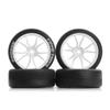 1/10 RC On-Road 64x26mm Tires & Wheels Set: Slick Rubber Tires + 12mm Hex Rims - Fits Traxxas Rally, Tamiya XV-01/XV-02, TT-01/TT-02, HPI RS4 - Drift/Race (4Pcs) (White) view 1