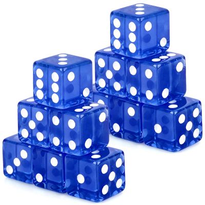 Adecortalk 12 Pcs 19 mm Casino Dice Acrylic Blue Translucent D6 Dice 6 Sided with Square w/Rounded Edge for Casino Craps Table Game Night Board Games Teaching Math Supplies