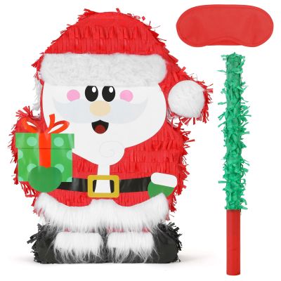 Birchio Christmas Santa Claus Pinatas Bundle with a Blindfold and Bat (Small Size 17x12.5x4 Inches), Holiday Theme Piata, Christmas Party Supplies, Xmas Piata, Party Decoration Games